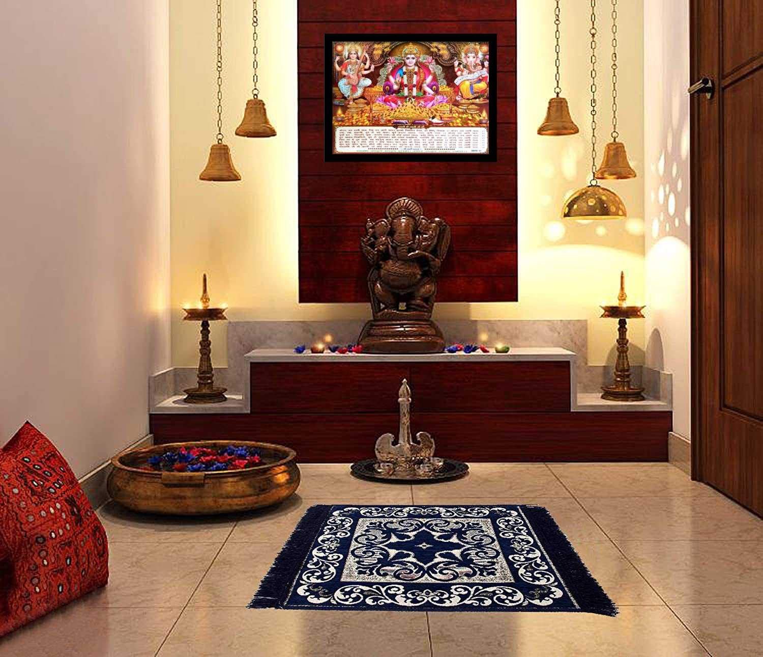 Suninow Laxmi Ganesh Saraswati Photo with Frame | Lakshmi and Saraswati MATA and Ganesh Ji Photo Framed Painting (38 x 29 cm)